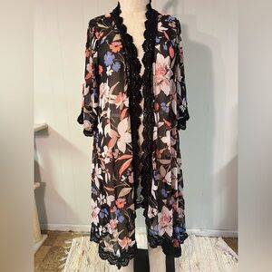 Torrid Black Floral Lace Duster